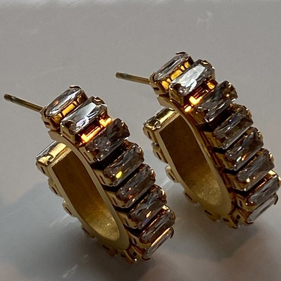 White Baguette Cubic Zirconia Stainless Steel Earrings - Picture 9 of 11